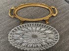 Vintage Hollywood Regency Gold Tone Vanity Tray Cut Glass Insert Tray 7582