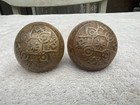 Pair Antique Vintage Victorian Ornate Brass Door Knobs W  Spindle   Screws