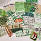 35 Pc Vintage Green Ephemera Paper Variety Lot Junk Journal Tickets Labels D