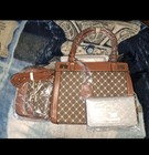 Women   s 3-piece Faux Leather Accessory Set Brown beige Geometric Pattern