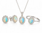 Natural 5x7mm Fire Opal Jewelry Set Ring Stud Earrings Pendant 925 Silver
