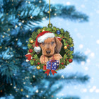 Dachshund Dog Christmas Wreath Ornament  Dachshund Dog Merry Christmas Ornament