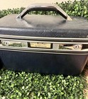 2 Vintage Samsonite Navy Hardside Train Travel Vanity Makeup Case With Keys Nice