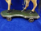 Antique Carved Wooden Horse Pull Toy W  Leather Saddle   Cast Iron Wheels