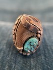 Vintage Navajo Sterling Silver Turquoise Shadowbox Ring Sz 11 Mens Repousse