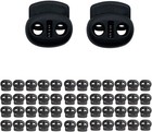 50pcs Plastic Cord Locks Black Double Hole Rope Fasteners For Drawstrings