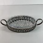 Vintage Flower Shaped Clear Glass Relish Metal Tray With Scalloped Edges 8x4    In