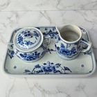 Vintage 1961 Royal Delft Porceleyne Fles Hand Painted Creamer Sugar Tray Set