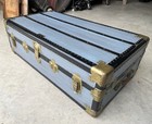 Antique Carson Pirie Scott Blue Steamer Trunk Chest Coffee Table Storage Box Key