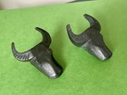  2  Vintage Boy Scouts Hand Carved Wooden Bull Scarf Slide Neckerchief Bsa Set
