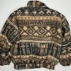 East West Vintage Silk Bomber Jacket Geometric Tribal Print Brown Tan Medium