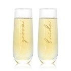  Bride And Groom Champagne Glasses Set Of 2 - Stemless Crystal Flutes For A-gb