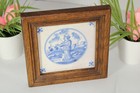 Antique Delft Blue White Pottery Tile 19thc Framed 