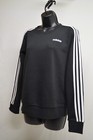 New Adidas Womens Black White Essentials 3-stripes Fleece Sweatshirt Size Med