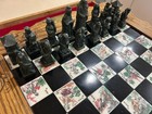 Chinese Vintage Figure Chess Board Game Set Carved Soapstone 32 Pieces