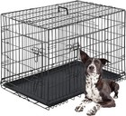 42 Inch Folding Metal Dog Crate Double Door W divider Panel Leak-proof Tray