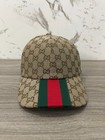 Gucci Hat With Center Web Canvas Beige Baseball Cap Size M