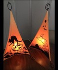 2 Rare vtg 90s Halloween Pyramid Fabric Lamp Lights-scary Cat ghost Graveyard