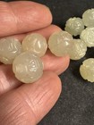 Vintage Carved Chinese Bead Celadon Green Serpentine Jade Round Shou 12mm