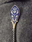 Antique 925 Sterling Silver Blue Enameled Spoon With Twist Handle Engraved 1890