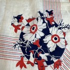 Vintage Art Deco Floral Handkerchief Womens Hankie 50s 12 X 11 White Red Blue