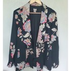 Chicos Floral Open Front Lightweight Blazer Jacket Black Multicolor Pockets