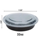 Meal Prep 32 Oz Round Food Containers With Clear Lids 50 Pack Black Microwavable