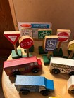Melissa   Doug Wood Vehicles Cars Trucks Bus Traffic Signs Lot Of 16 Pieces