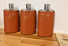 Vintage Leather Travel Bar Set With 3 Flasks Rye  Scotch  Bourbon W  6 Shot Cups