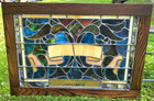 Antique Stained Glass Church Window Multicolor Slag Leaded Floral And Scroll  3