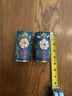 Chinese Cloisonne Small 4    Blue Enamel Cup Flowers Gold Rim Set Of 2