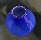 Vtg Handblown Cobalt Blue Over White Art Glass Vase  6    Tall  1960   s-80   s