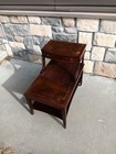 Walnut Carolina Co  Step End Table With Leather Top Drawer And Caster Wheels