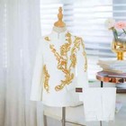 Boys White Gold Embroidery  Tuxedo Suit  Kids Wedding Party Stage Show Costume