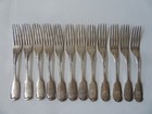 R    W  Wilson Set Of 12 Coin Silver Dinner Forks  Fiddle Thread  Engraved  hh  