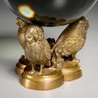 Large 7  Polished Crystal Ball On Brass Stand With Figural Owls   Monkeys 20th C