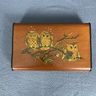 Vintage Wood Box Owl Illustrated Decoupage W  Yellow White Interior