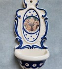 Beautiful Holy Water Font Cream   Blue Glazed Ceramic Rome Vatican Jubilee 2000