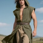 Men   s Hooded Medieval Cloak Vest   Renaissance Archer Larp Costume