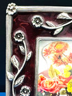 Vintage Ornate Silver-tone Metal Picture Photo Frame Burgundy Enamel Floral 9 x7