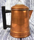 Vintage Small Camping Copper  2-4 Cup Percolator Coffee Pot Wood Handle