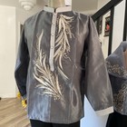 Embroidered Gray Barong Tagalog Silk Organza With Cream Botanical Detail