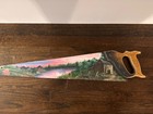 Vintage Handpainted Saw With Landscape Scene And Wooden Handle