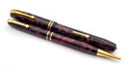 Vintage Conway Stewart 24 Fountain Pen Set In Plum Hathced 14k Gold Fine Nib