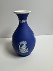 Vintage Blue Jasperware Style Vase White Relief Classical 5 