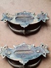 2 X Old Vintage Antique Solid Brass Lovely Ornate Drawer Handles