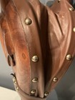 Vintage Wood Fireplace Bellows Carved Leaf Design Leather Brass Studs 21   