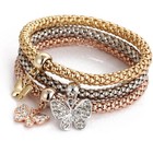 Women s Fashion Jewelry 3 Piece Silver Rose Gold Butterfly Bangle Bracelet 44-8