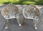 Vintage Pair Of Victorian Grape Vine Cast Iron Garden Seat Arm Chairs Patio