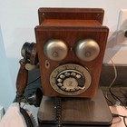 Western Electric At t Oak Wall Telephone Rotary Dial Dual Bells Reproduction